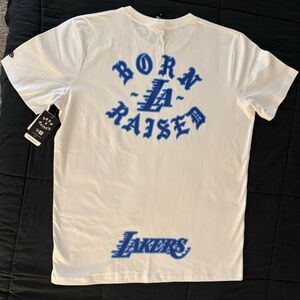 BORN X RAISED White Tee with Blue Graphics